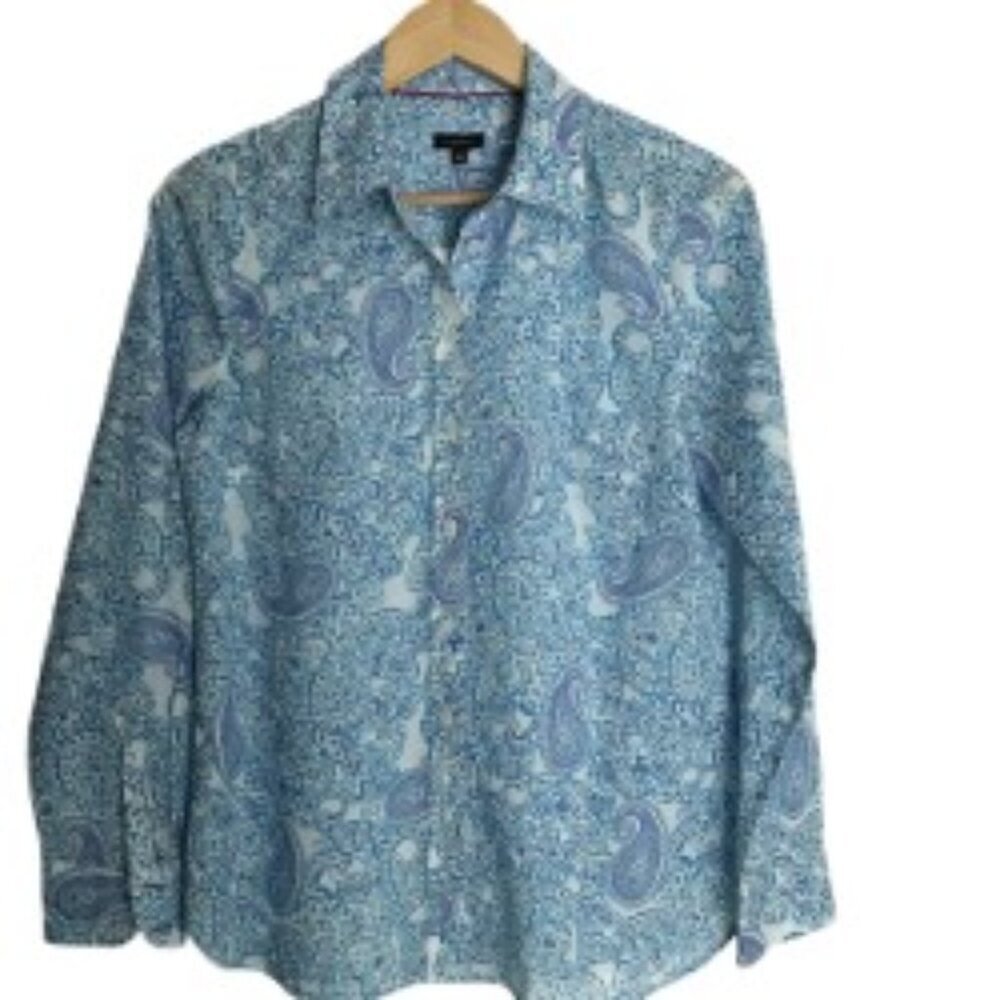 NWT Talbots Blue & White Paisley Button Up Shirt XSmall